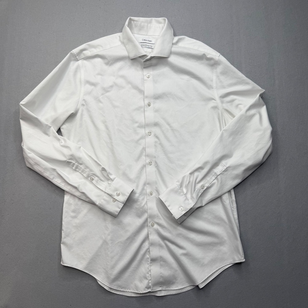 Calvin Klein Mens White Infinite Wrinkle Free Slim Fit Dress Shirt 16.5 34/35 L